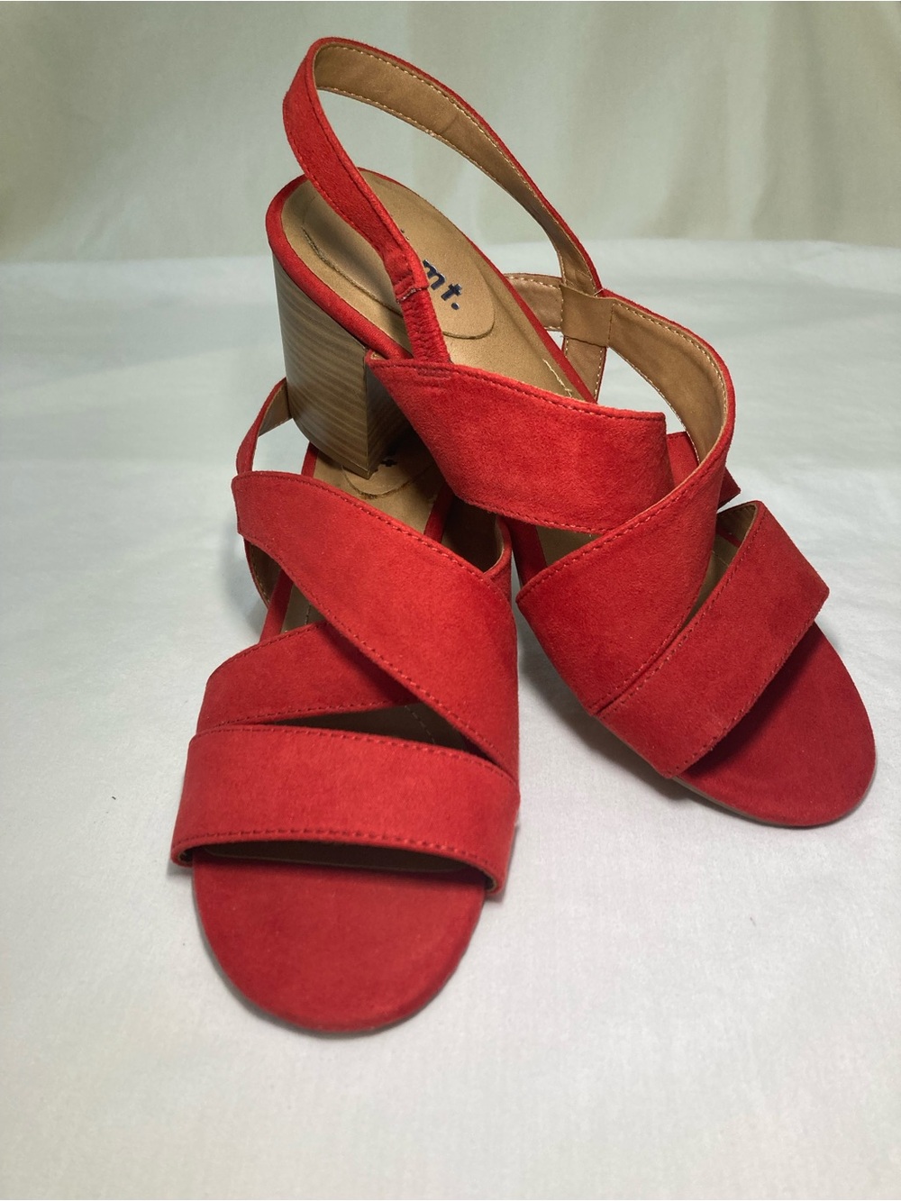 White Mt. Red Suede Strappy Block Heel Sandals - Women 7.5.